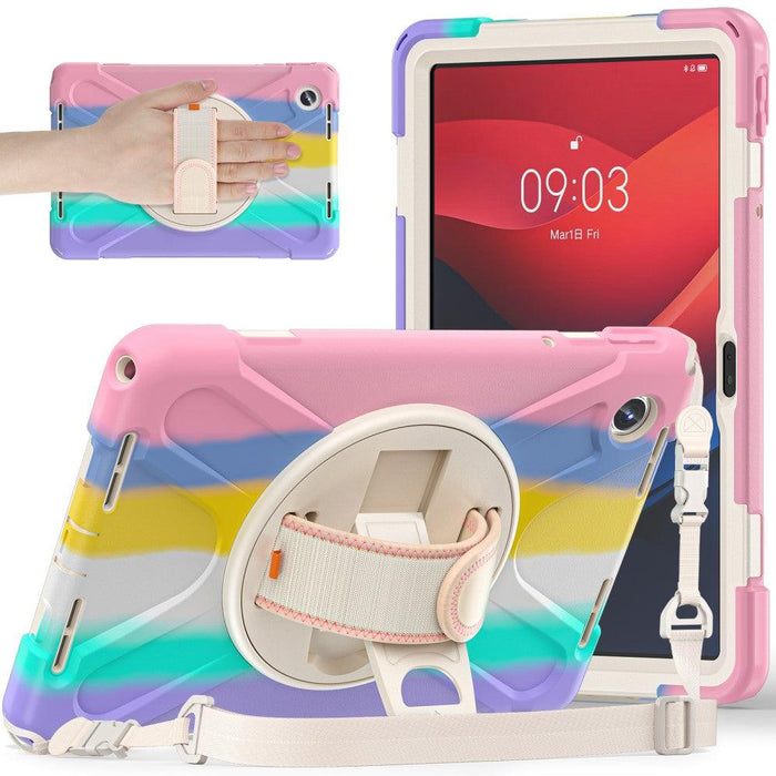 For Lenovo Tab M11 TB-330FU 331FC Case PC+Silicone Tablet Cover with Shoulder Strap - Colorful Pink - buy-cases