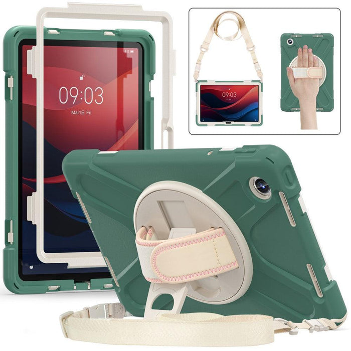 For Lenovo Tab M11 TB-330FU 331FC Case PC+Silicone Tablet Cover with Shoulder Strap - Emerald Green - buy-cases