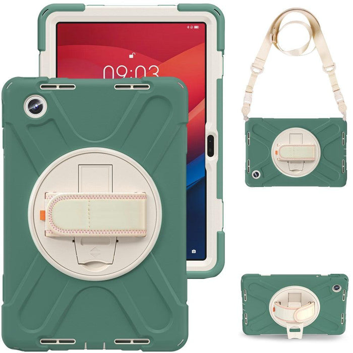 For Lenovo Tab M11 TB-330FU 331FC Case PC+Silicone Tablet Cover with Shoulder Strap - Emerald Green - buy-cases