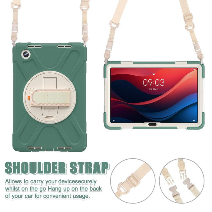 For Lenovo Tab M11 TB-330FU 331FC Case PC+Silicone Tablet Cover with Shoulder Strap - Emerald Green - buy-cases